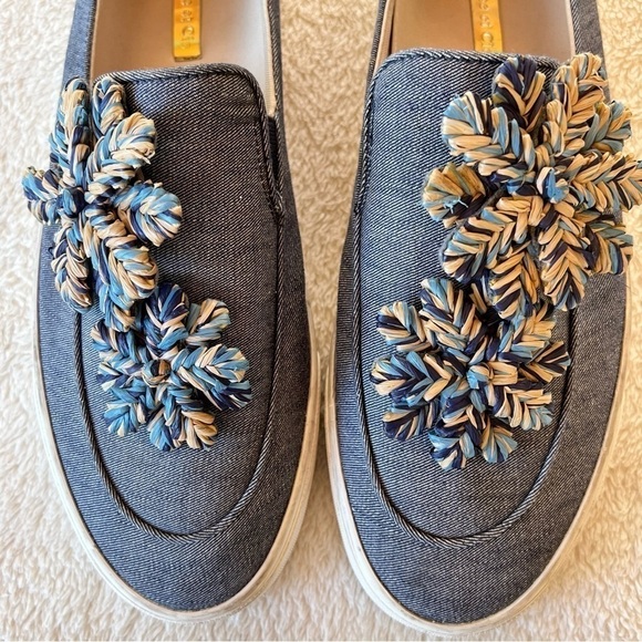 ANTHROPOLOGIE LOUISE ET CIE DENIM FLORAL RAFFIA TRIM SNEAKERS SLIDES SIZE 9.5 - Picture 3 of 11